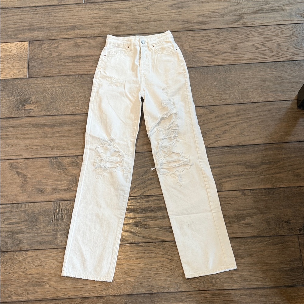 PacSun Cream Button-Fly Denim